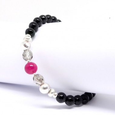 Onyx facetté, rubis et bohémian Crystal, bracelet