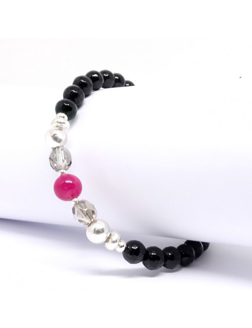 Onyx facetté, rubis et bohémian Crystal, bracelet