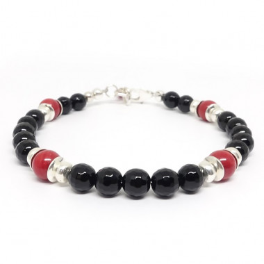 Onyx facetté, rubis et bohémian Crystal, bracelet
