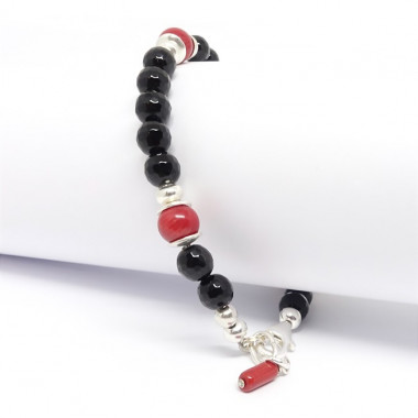 Onyx facetté, rubis et bohémian Crystal, bracelet