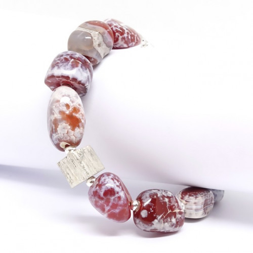Bracelet agate de feu, quartz fumé et jaspe