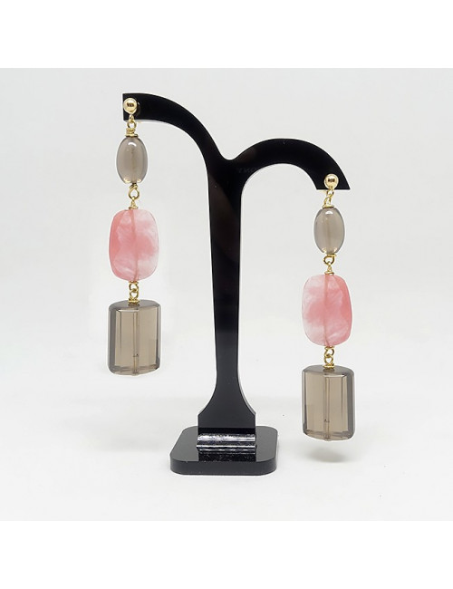 Quartz fumé, quartz cherry, boucles d'oreilles