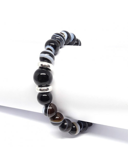 Agate noire et onyx, Bracelet extensible