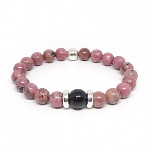 Rhodonite et onyx, Bracelet extensible