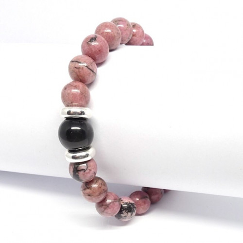 Rhodonite et onyx, Bracelet extensible Rhodonite et onyx, Bracelet extensible