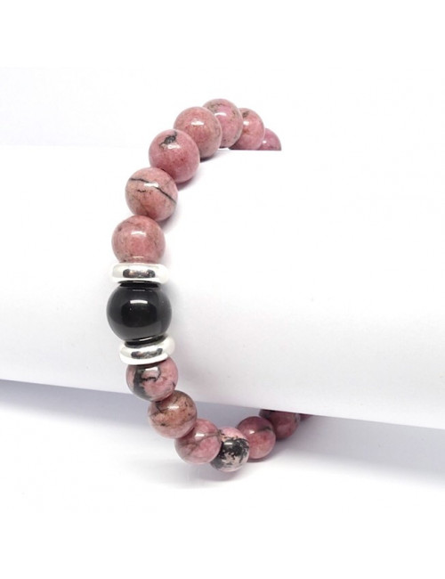 Rhodonite et onyx, Bracelet extensible