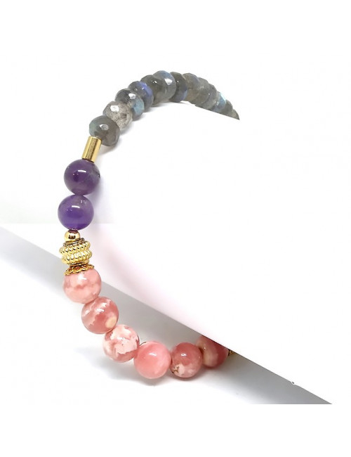 Labradorite facettéé, rhodochrosite et améthyste, Bracelet
