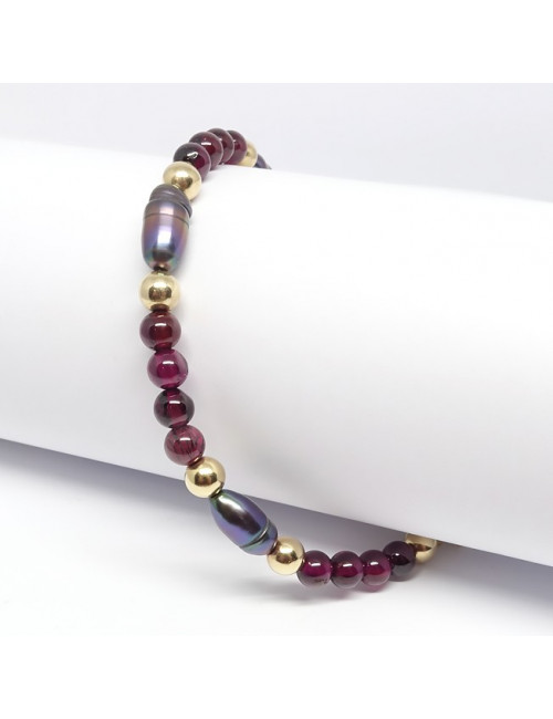 Grenat et perles biwa, Bracelet avec plaqué or