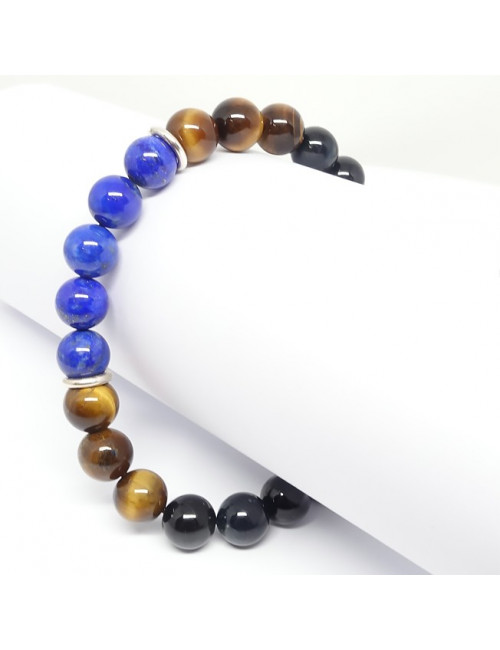 Oeil de faucon, oeil de tigre et lapis lazuli, Bracelet homme