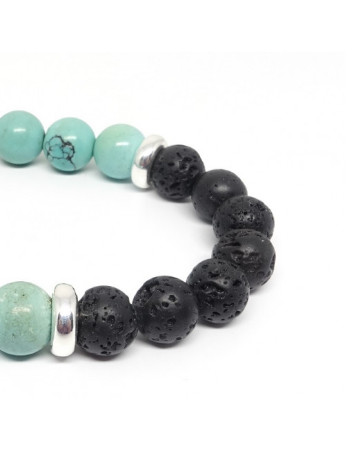 Turquoise et pierre de lave, Bracelet homme