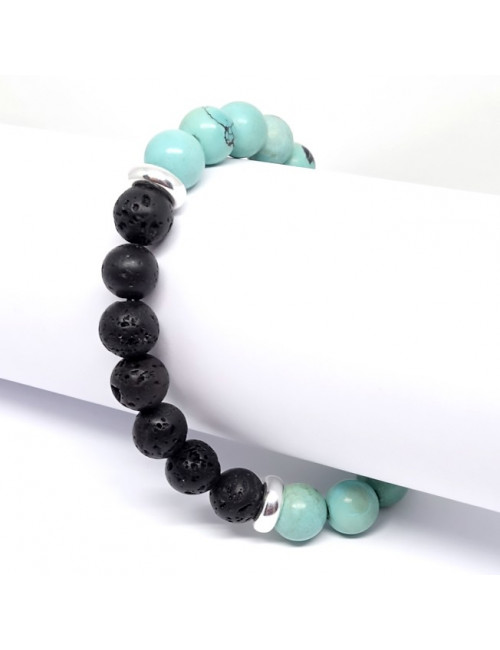 Turquoise et pierre de lave, Bracelet homme