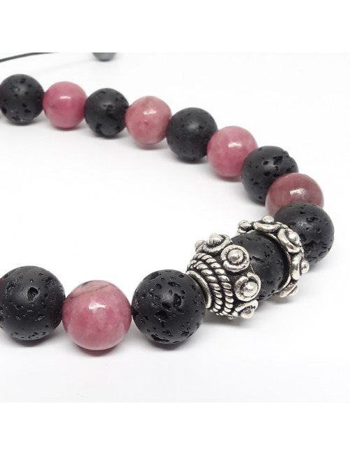 Rhodonite et lave, Bracelet homme