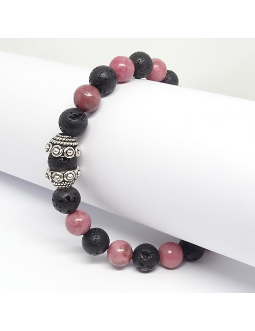Rhodonite et lave, Bracelet homme