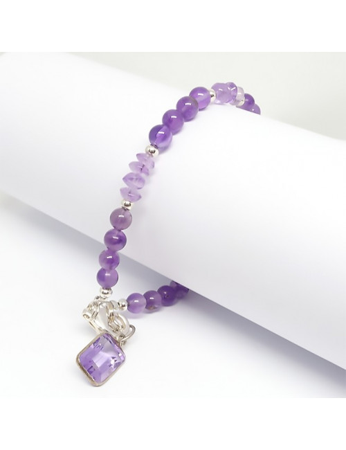 Bracelet améthyste et argent, Breloque améthyste tailée
