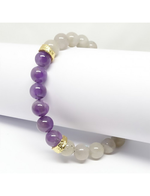 Labradorite et améthyste, bracelet homme