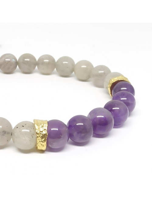 Labradorite et améthyste, bracelet homme