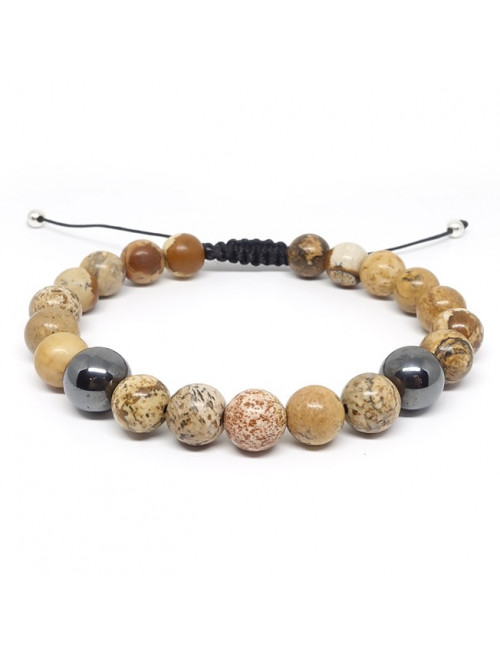 Jaspe paysage et Hematite, bracelet homme Jaspe paysage et Hematite, bracelet homme
