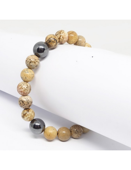 Jaspe paysage et Hematite, bracelet homme