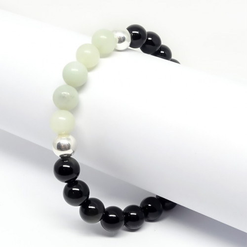 Obsidienne et jadéite, Bracelet extensible