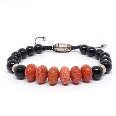 Bracelet homme obsdienne noire et corail gorgone