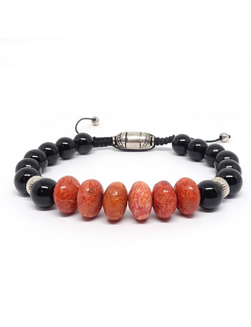 Obsdienne noire et corail gorgone, Bracelet homme Obsdienne noire et corail gorgone, Bracelet homme