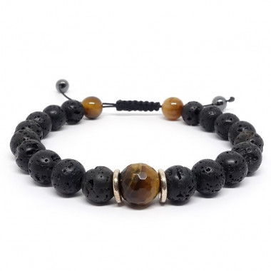 Bracelet homme oeil de tigre et hématite