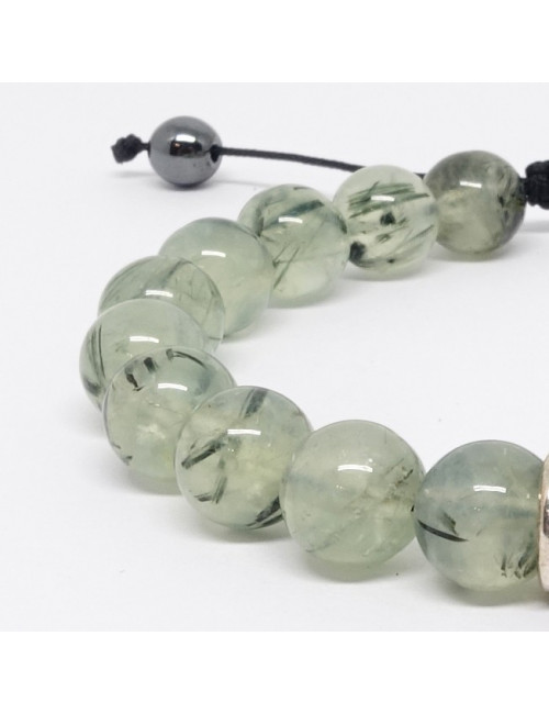 Onyx noir et prehnite, Bracelet homme