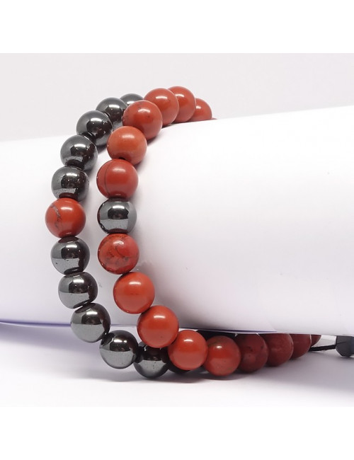 Jaspe rouge et hématite, Bracelet homme