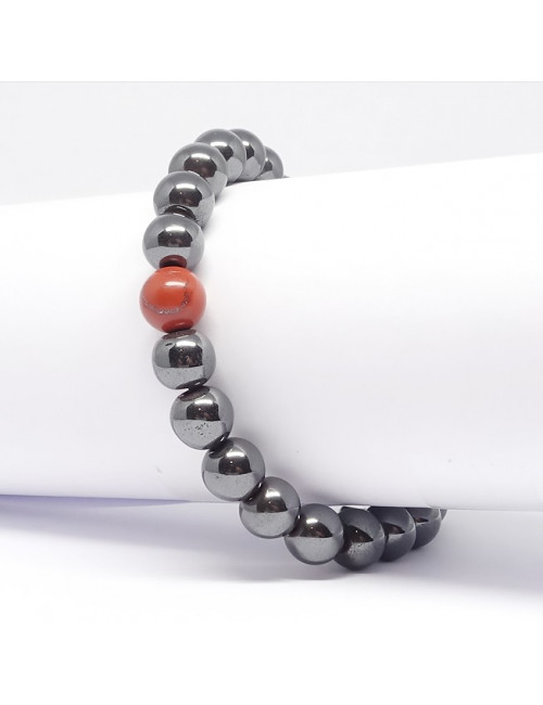 Jaspe rouge et hématite, Bracelet homme