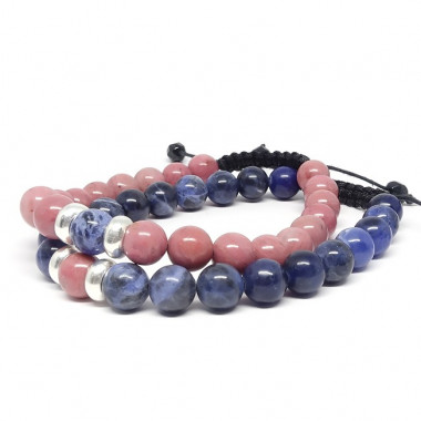 Agate mousse et cornaline, Bracelet DUO