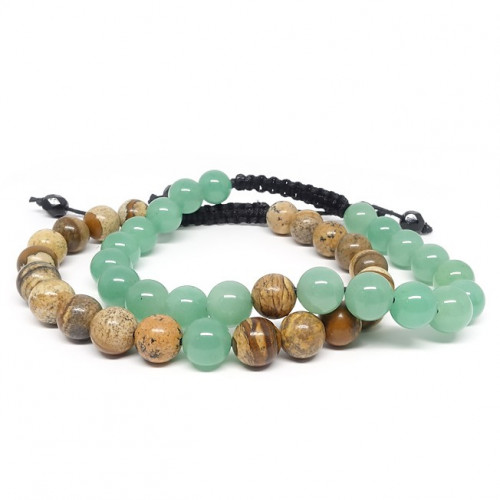 Agate mousse et cornaline, Bracelet DUO