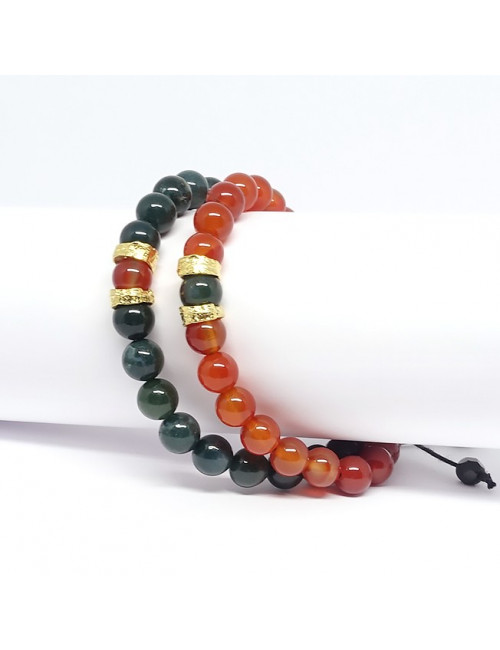 L'association de l'agate mousse et de la cornaline confère à ce bracelet une harmonie ...
