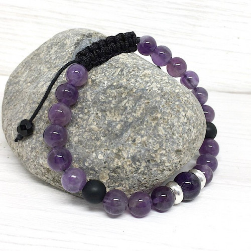 Bracelet en Améthyste et Onyx mat