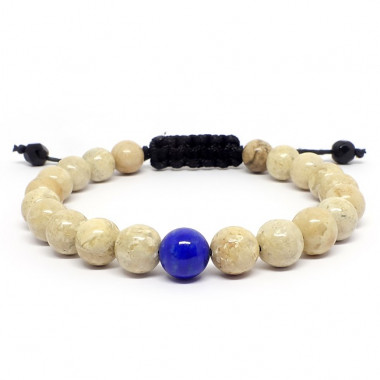 Jaspe paysage et Hematite, bracelet homme