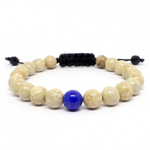 Jaspe paysage et Hematite, bracelet homme