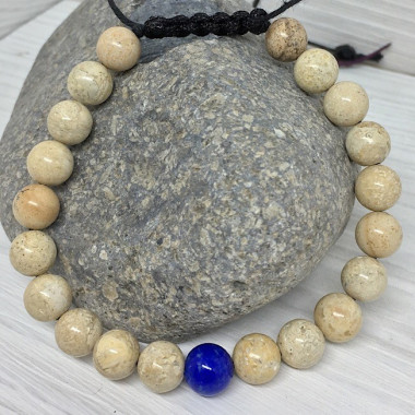 Jaspe paysage et Hematite, bracelet homme