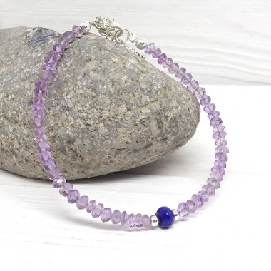 Bracelet lapis lazuli et améthyste facettés et argent 925