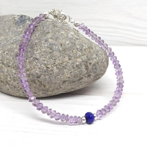 Bracelet lapis lazuli et améthyste facettés et argent 925