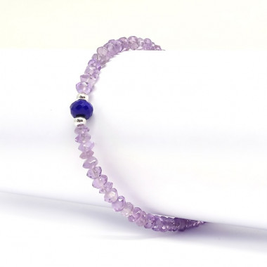 Bracelet lapis lazuli et améthyste facettés et argent 925