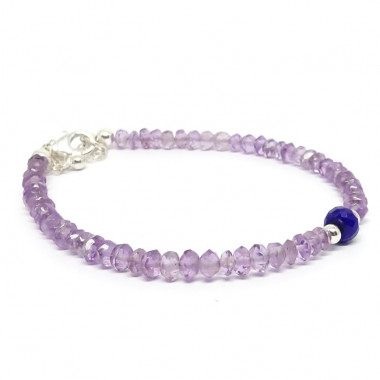 Bracelet lapis lazuli et améthyste facettés et argent 925