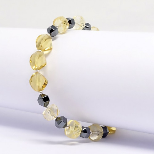 Citrine taillée et hématite, bracelet