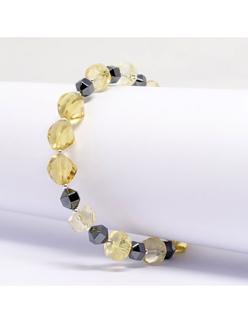 Citrine taillée et hématite, bracelet