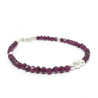 Bracelet grenat, onyx et turquoise, breloque "ancre"