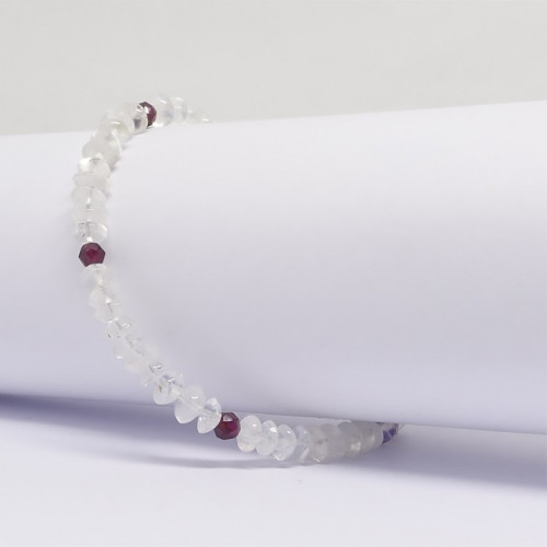 Pierre de lune rondelles et grenat facetté, Bracelet