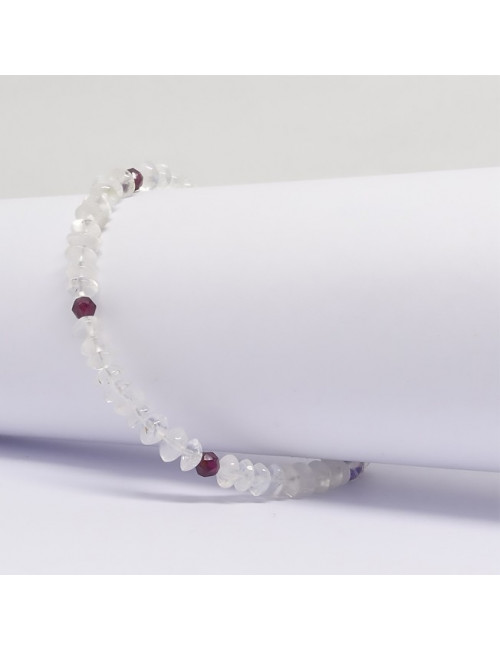 Pierre de lune rondelles et grenat facetté, Bracelet