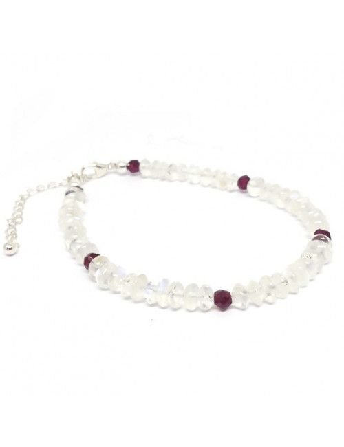 Pierre de lune rondelles et grenat facetté, Bracelet