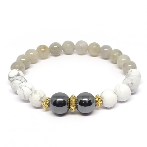 Labradorite, howlite et hématite, bracelet élastique