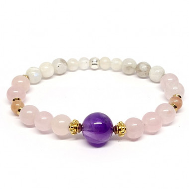 Améthyste et labradorite, bracelet élastique