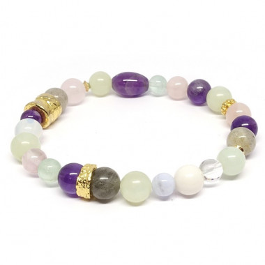 Améthyste et labradorite, bracelet élastique