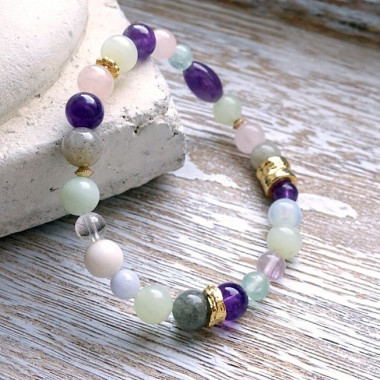 Améthyste et labradorite, bracelet élastique